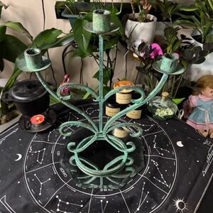 Elegant Green Metal Scroll Candelabra
